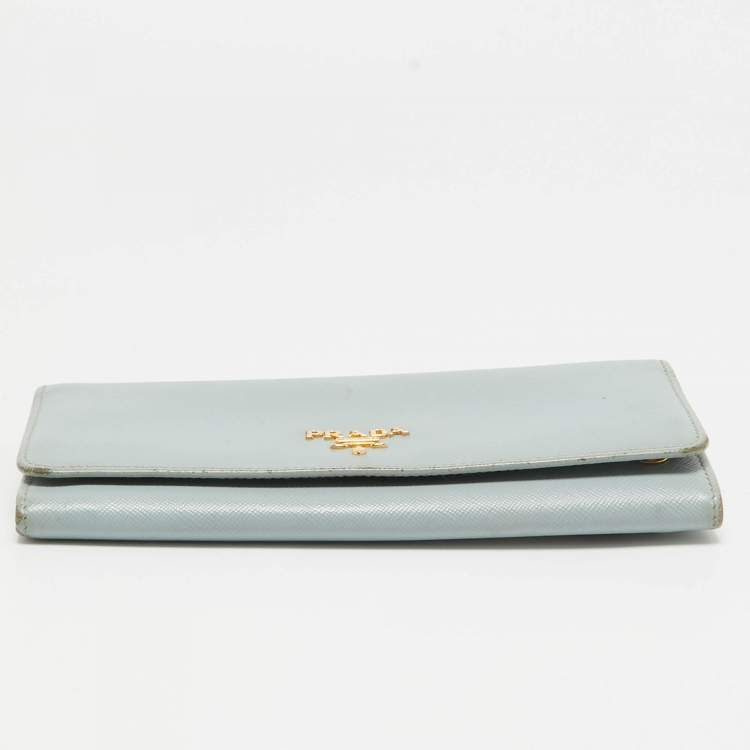 Pre Owned Prada Sky Blue Saffiano Leather Flap Continental Wallet