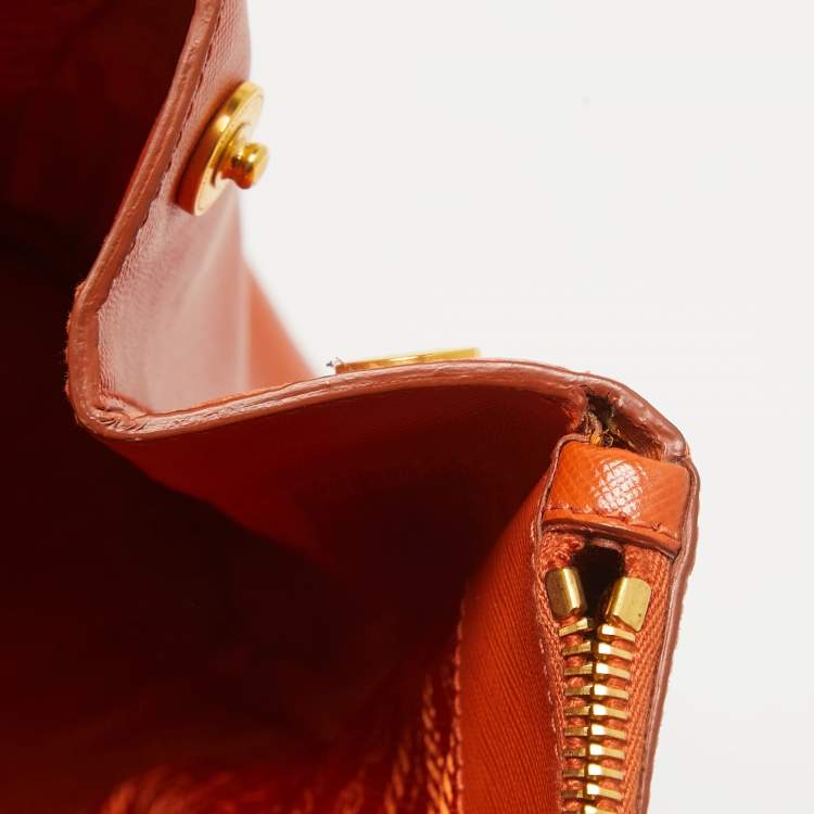 Pre Owned Prada Orange Saffiano Lux Leather Executive Double Zip Tote