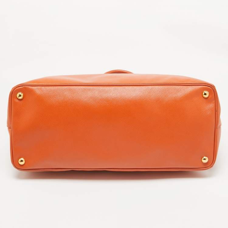 Pre Owned Prada Orange Saffiano Lux Leather Executive Double Zip Tote