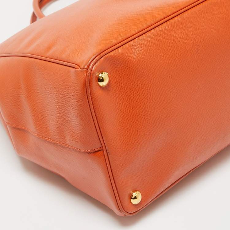 Pre Owned Prada Orange Saffiano Lux Leather Executive Double Zip Tote