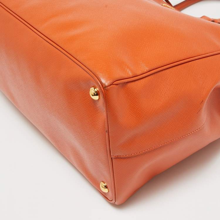 Pre Owned Prada Orange Saffiano Lux Leather Executive Double Zip Tote