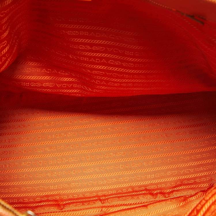 Pre Owned Prada Orange Saffiano Lux Leather Executive Double Zip Tote