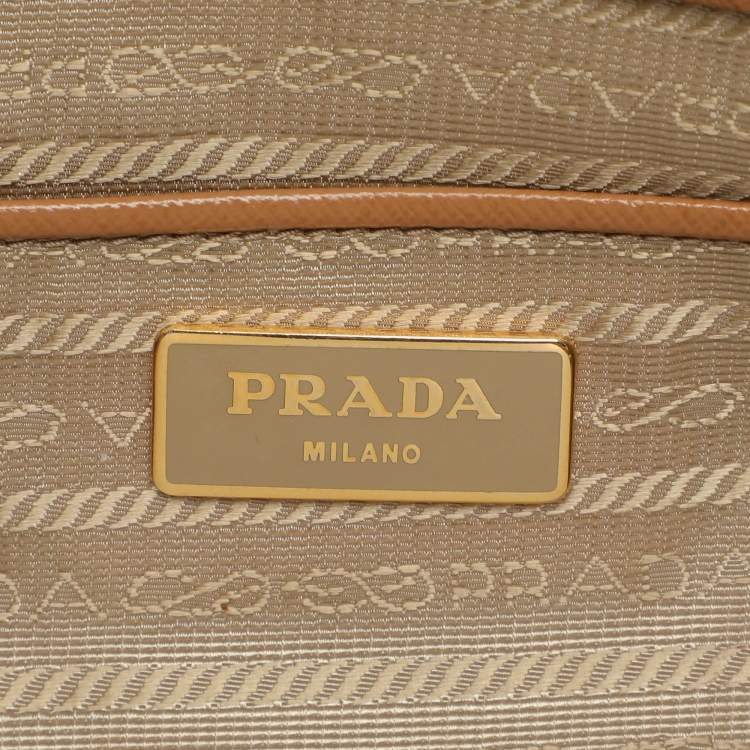 Pre Owned Prada Caramel Saffiano Lux Leather Large Galleria Double Zip Tote