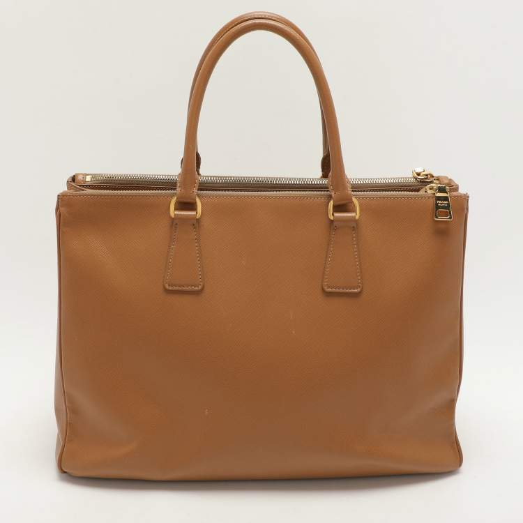Pre Owned Prada Caramel Saffiano Lux Leather Large Galleria Double Zip Tote