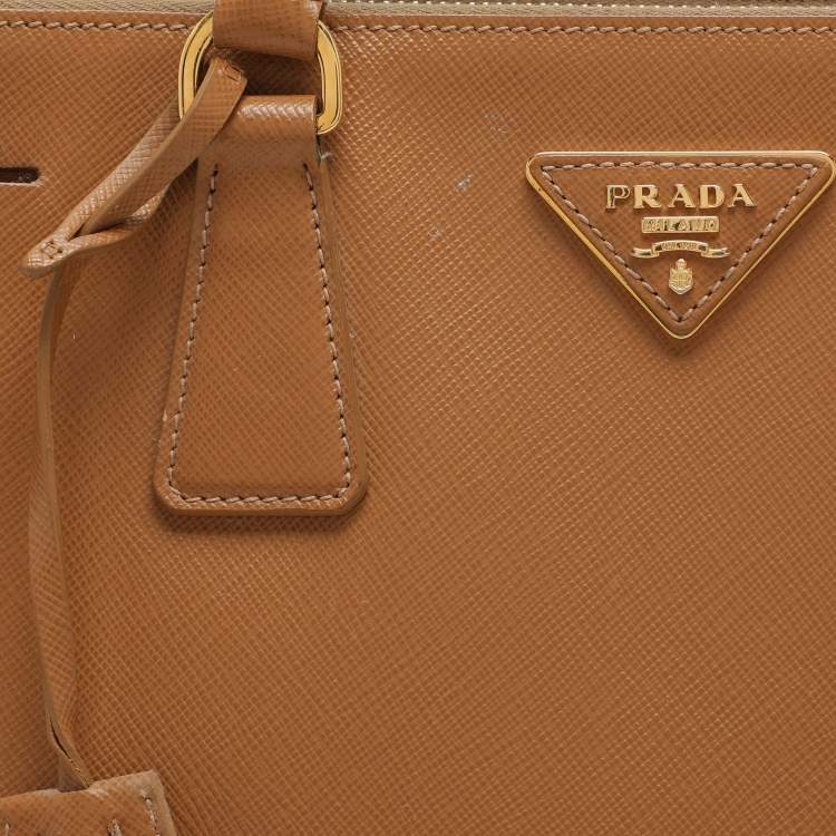Pre Owned Prada Caramel Saffiano Lux Leather Large Galleria Double Zip Tote