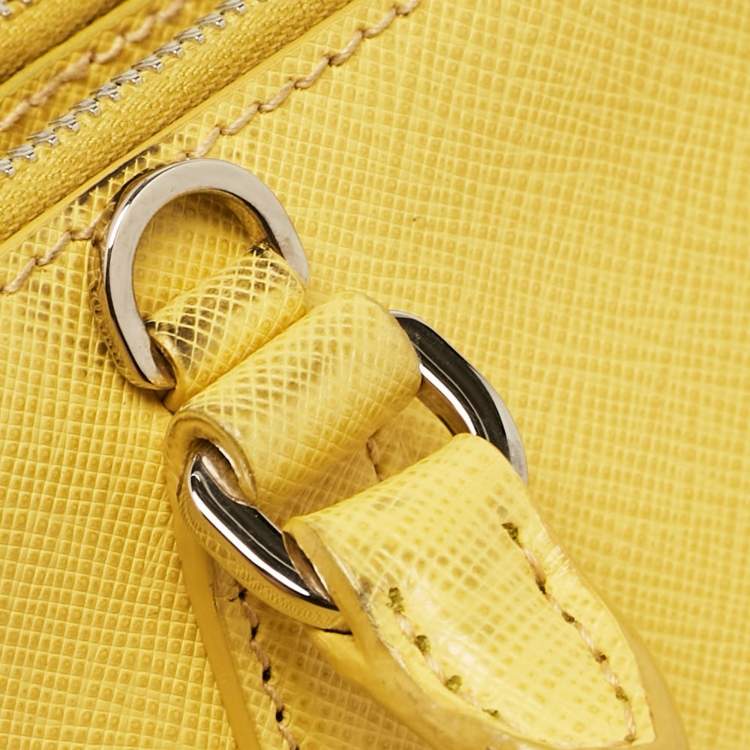 Pre Owned Prada Yellow Saffiano Lux Leather Mini Double Zip Tote