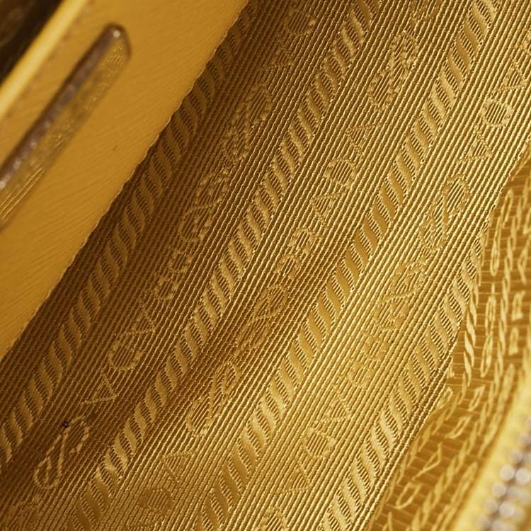 Pre Owned Prada Yellow Saffiano Lux Leather Mini Double Zip Tote