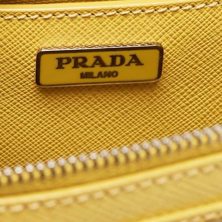 Pre Owned Prada Yellow Saffiano Lux Leather Mini Double Zip Tote