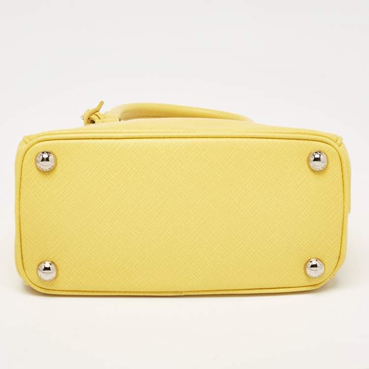 Pre Owned Prada Yellow Saffiano Lux Leather Mini Double Zip Tote