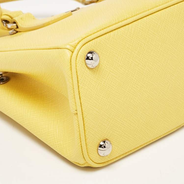Pre Owned Prada Yellow Saffiano Lux Leather Mini Double Zip Tote