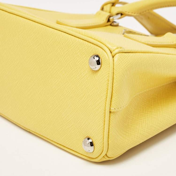 Pre Owned Prada Yellow Saffiano Lux Leather Mini Double Zip Tote