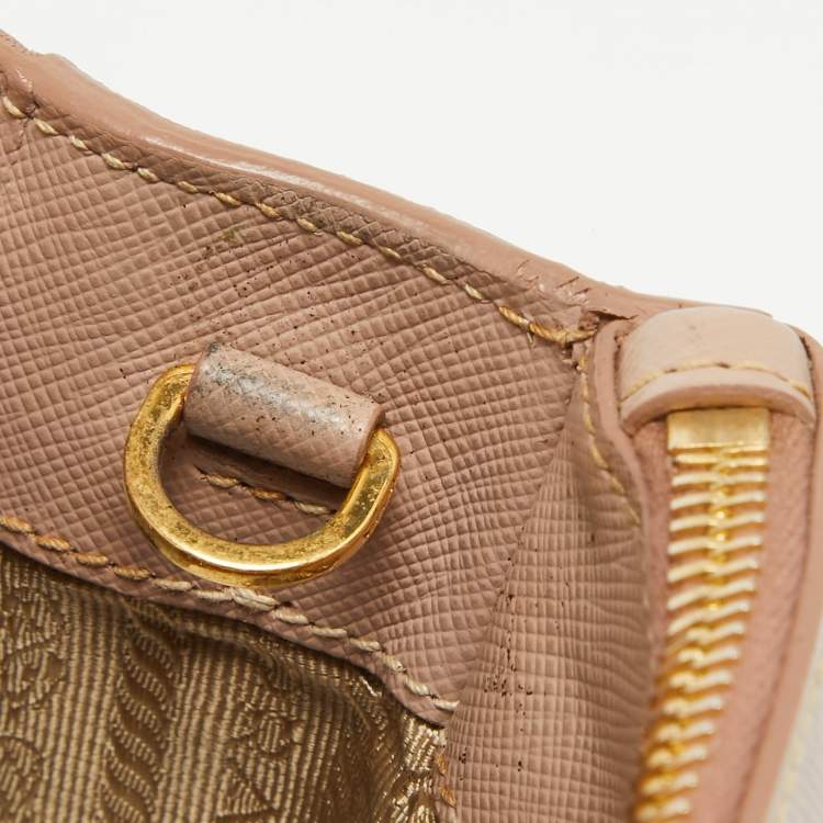 Pre Owned Prada Nude Saffiano Leather Small Double Zip Tote