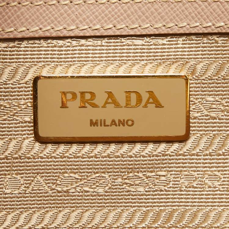 Pre Owned Prada Nude Saffiano Leather Small Double Zip Tote
