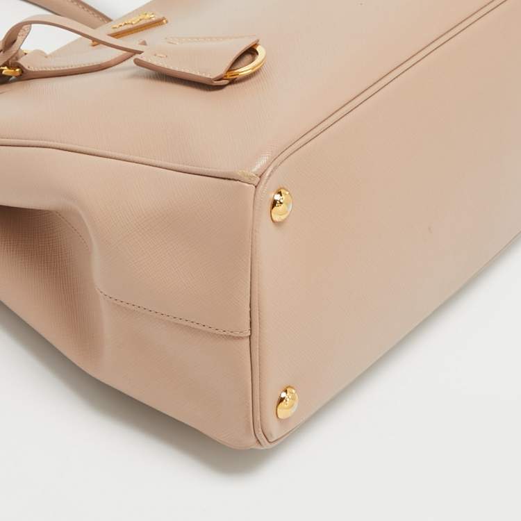 Pre Owned Prada Nude Saffiano Leather Small Double Zip Tote