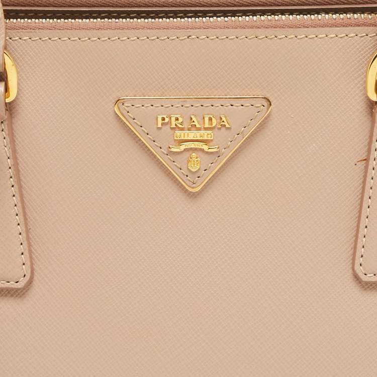 Pre Owned Prada Nude Saffiano Leather Small Double Zip Tote