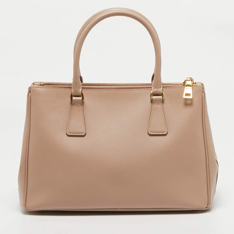 Pre Owned Prada Nude Saffiano Leather Small Double Zip Tote