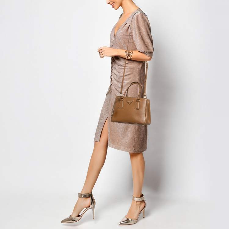 Pre Owned Prada Brown Saffiano Lux Leather Small Galleria Tote