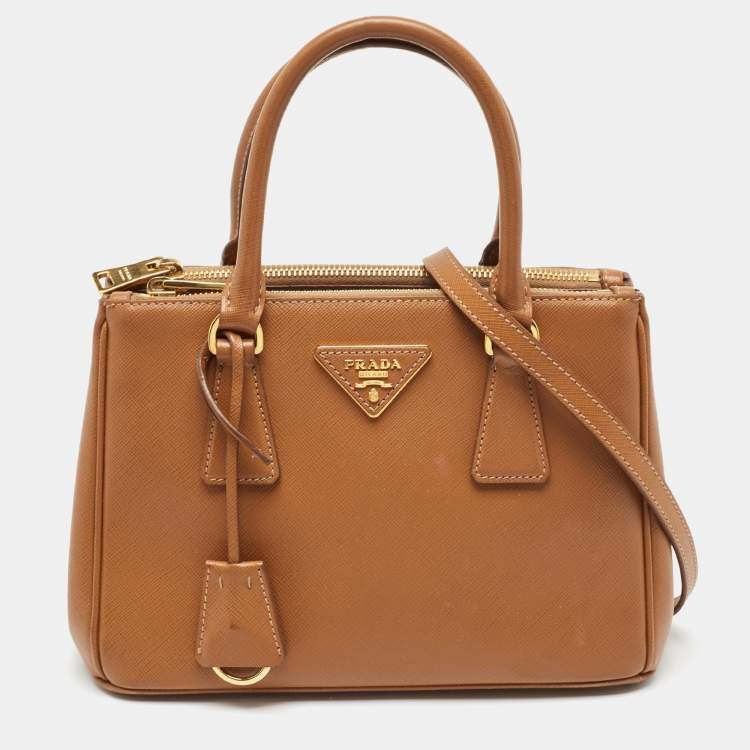 Pre Owned Prada Brown Saffiano Lux Leather Small Galleria Tote