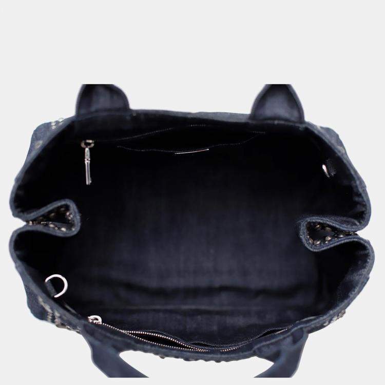Pre Owned Prada Crystal Embellished & Eyelet Denim Two-Way Bag