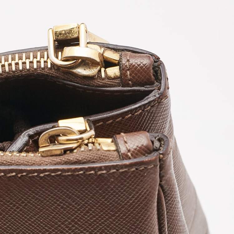 Pre Owned Prada Brown Saffiano Lux Leather Executive Galleria Double Zip Tote