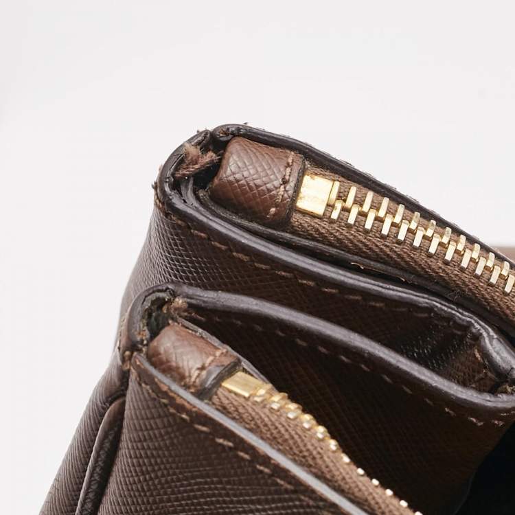 Pre Owned Prada Brown Saffiano Lux Leather Executive Galleria Double Zip Tote