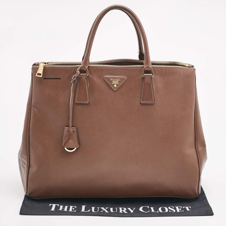 Pre Owned Prada Brown Saffiano Lux Leather Executive Galleria Double Zip Tote