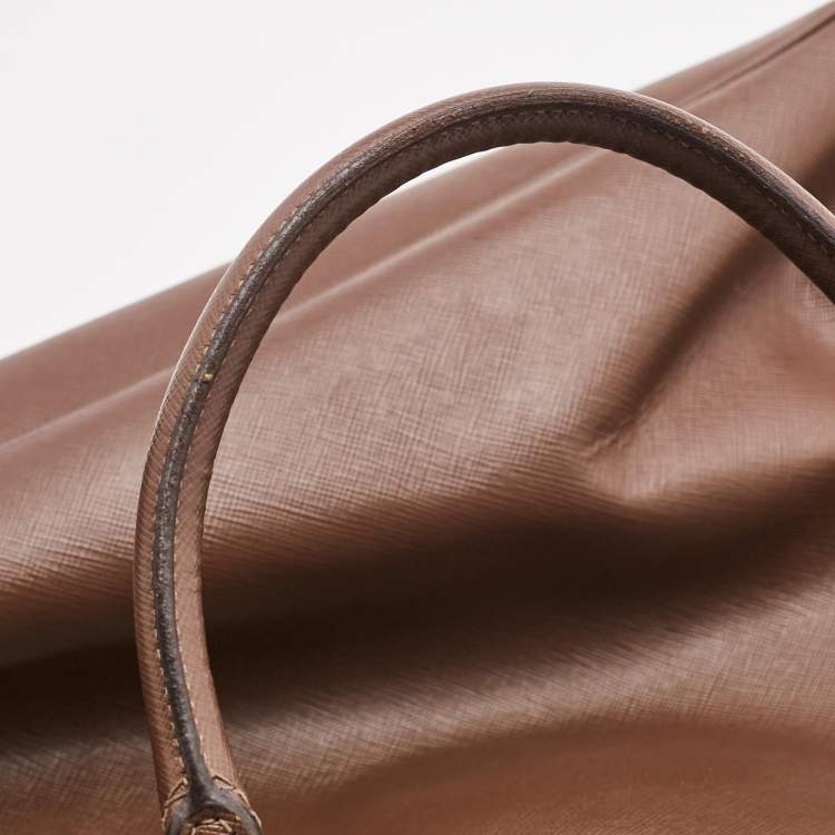 Pre Owned Prada Brown Saffiano Lux Leather Executive Galleria Double Zip Tote