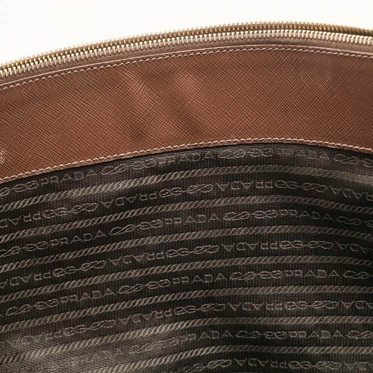 Pre Owned Prada Brown Saffiano Lux Leather Executive Galleria Double Zip Tote