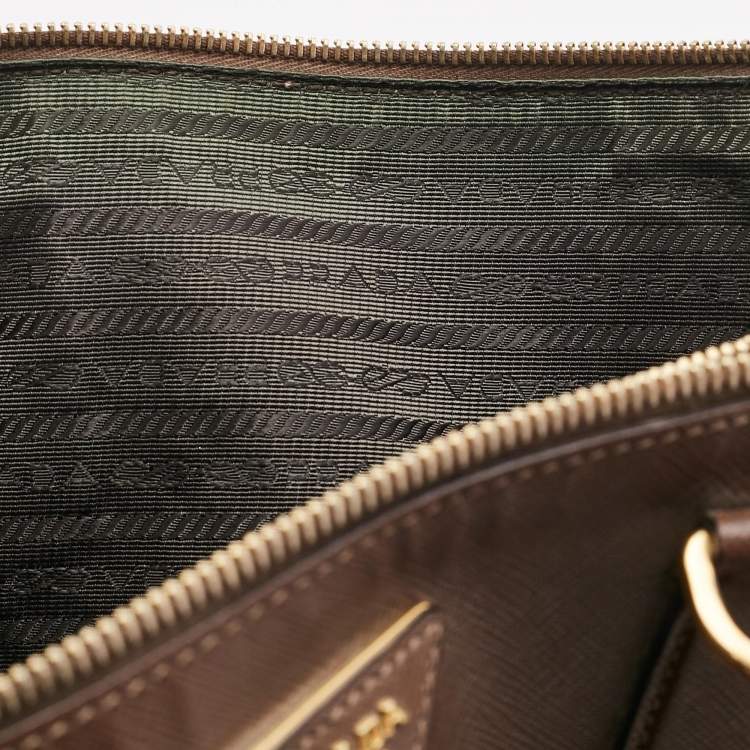 Pre Owned Prada Brown Saffiano Lux Leather Executive Galleria Double Zip Tote