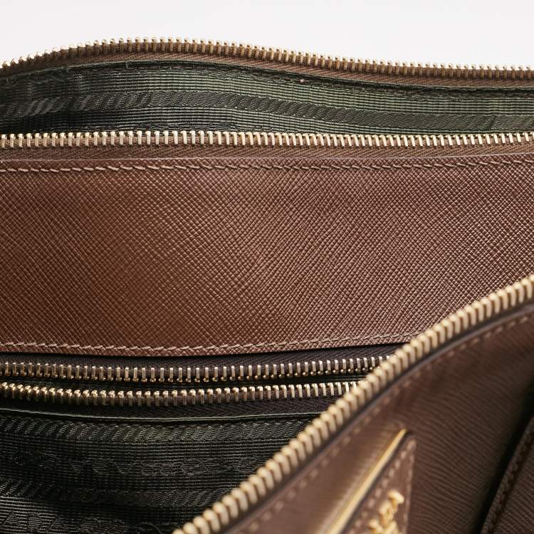 Pre Owned Prada Brown Saffiano Lux Leather Executive Galleria Double Zip Tote