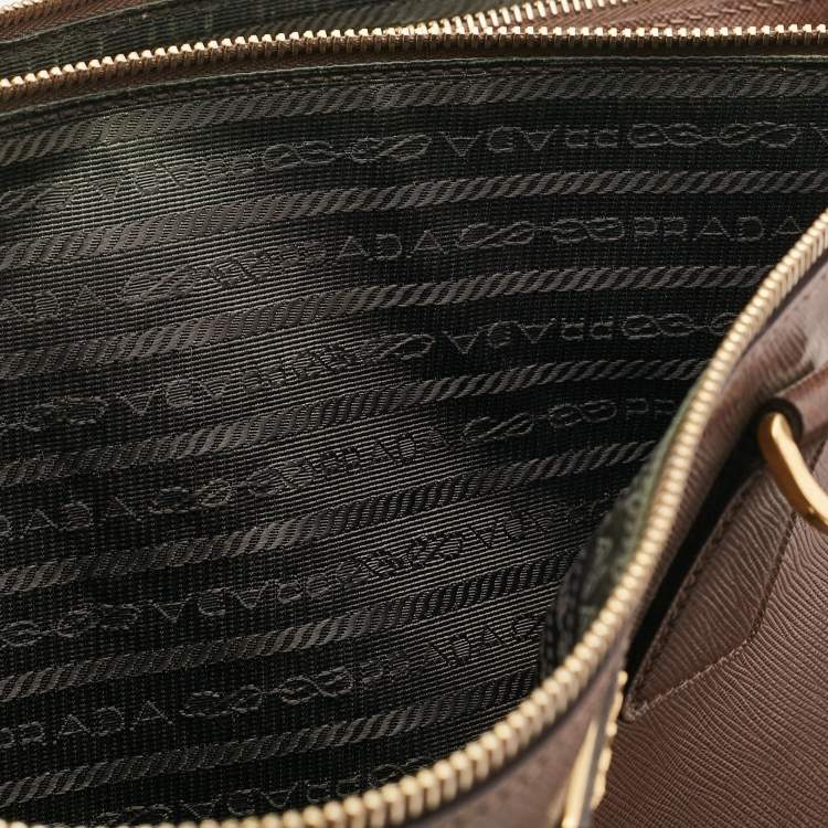 Pre Owned Prada Brown Saffiano Lux Leather Executive Galleria Double Zip Tote