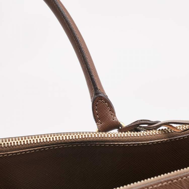 Pre Owned Prada Brown Saffiano Lux Leather Executive Galleria Double Zip Tote