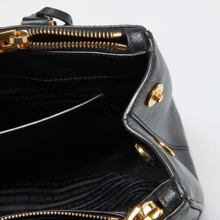 Pre Owned Prada Black Saffiano Leather Medium Galleria Tote