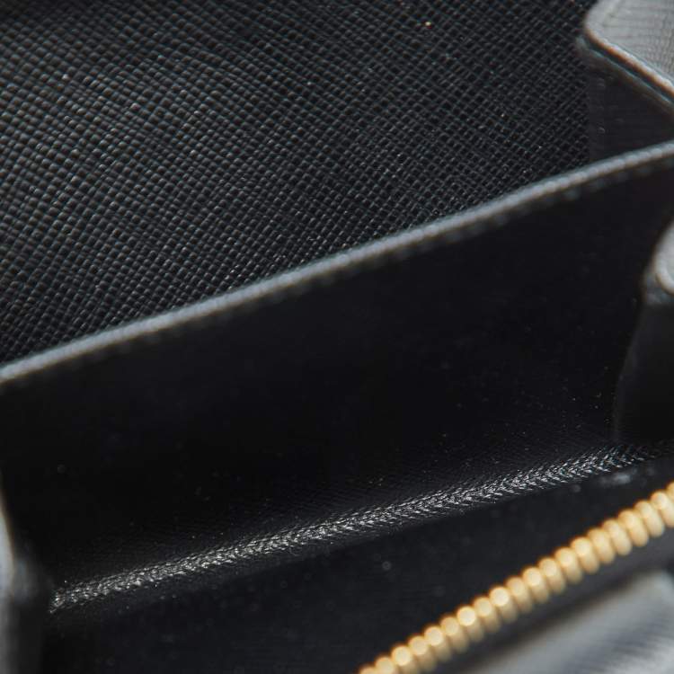 Pre Owned Prada Black Saffiano Leather Rabbit Charm Embellished Compact Wallet