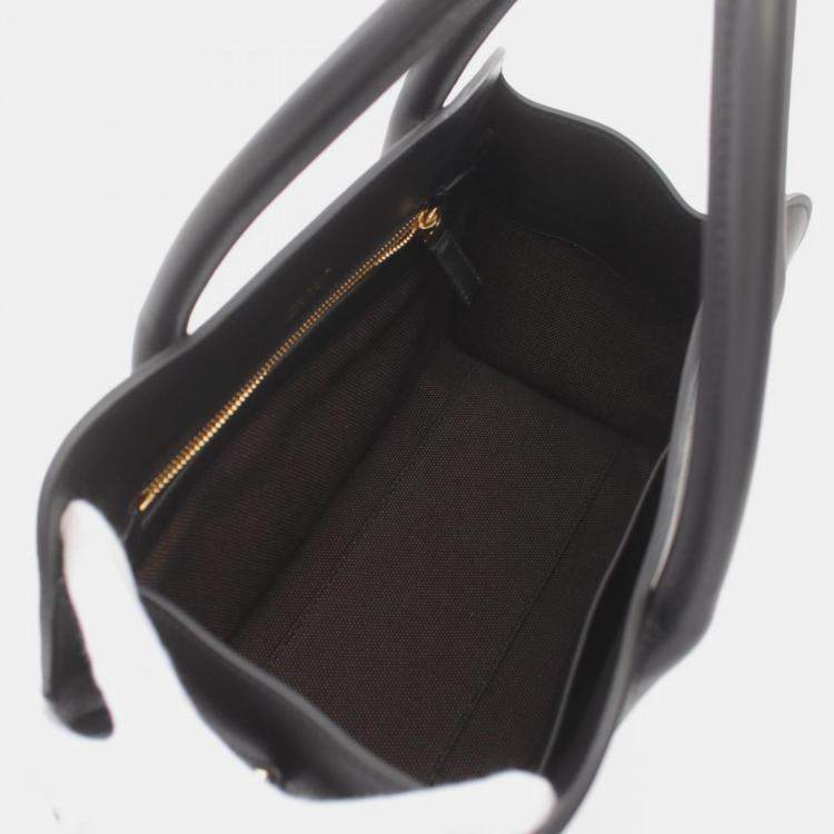Pre Owned Prada Leather Black SOFT GLAIN Medium Tote Bag