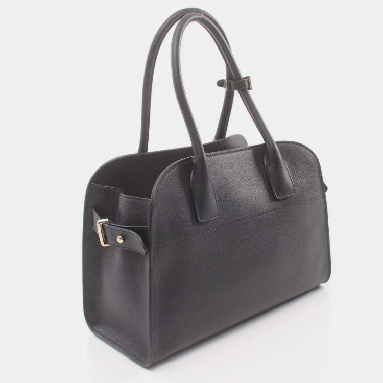 Pre Owned Prada Leather Black SOFT GLAIN Medium Tote Bag