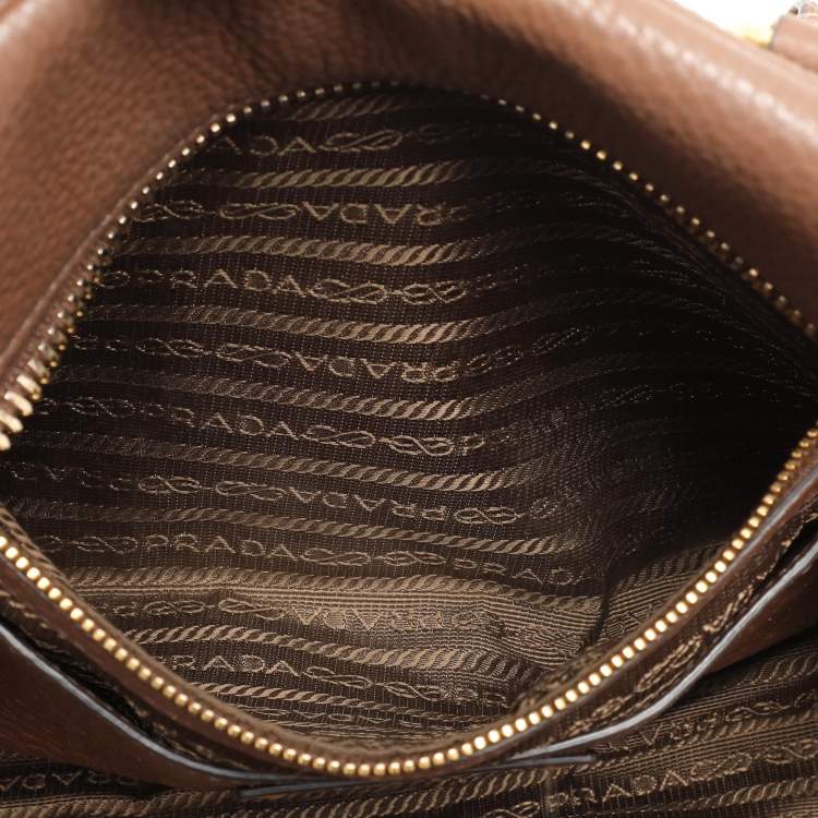 Pre Owned Prada Brown Pebbled Leather Bauletto Satchel