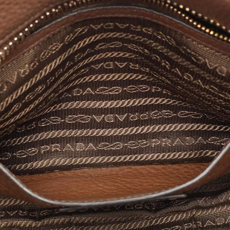 Pre Owned Prada Brown Pebbled Leather Bauletto Satchel