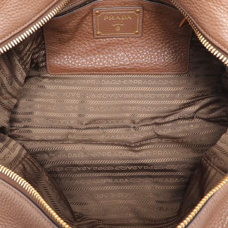 Pre Owned Prada Brown Pebbled Leather Bauletto Satchel