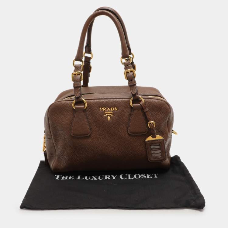 Pre Owned Prada Brown Pebbled Leather Bauletto Satchel
