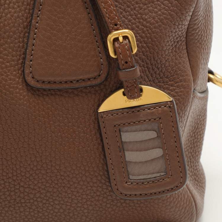 Pre Owned Prada Brown Pebbled Leather Bauletto Satchel
