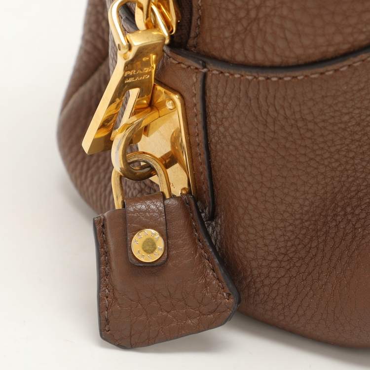 Pre Owned Prada Brown Pebbled Leather Bauletto Satchel