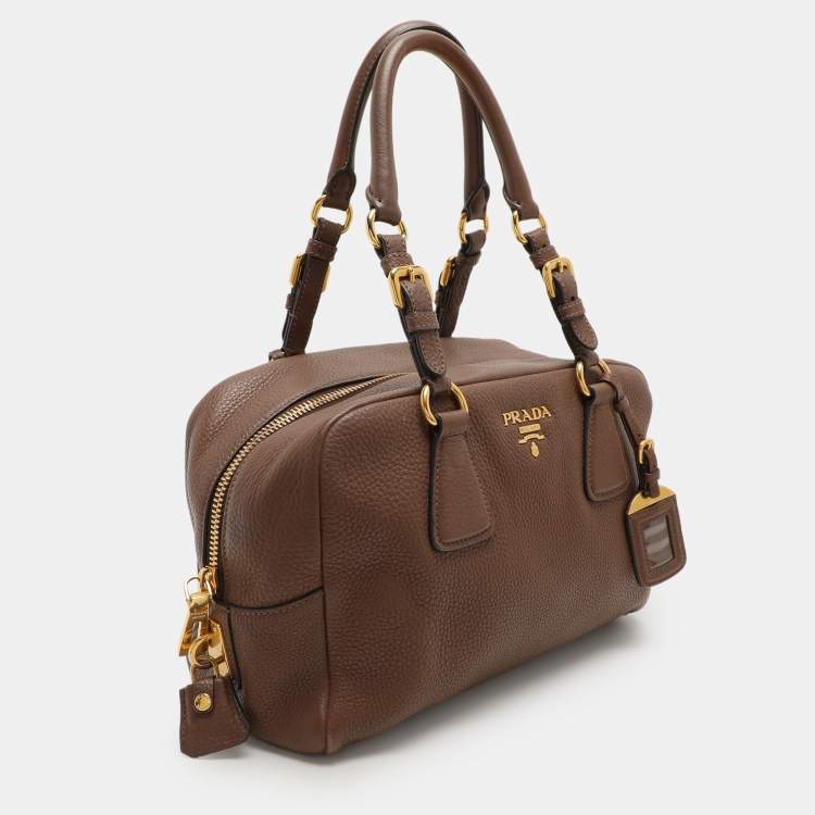 Pre Owned Prada Brown Pebbled Leather Bauletto Satchel