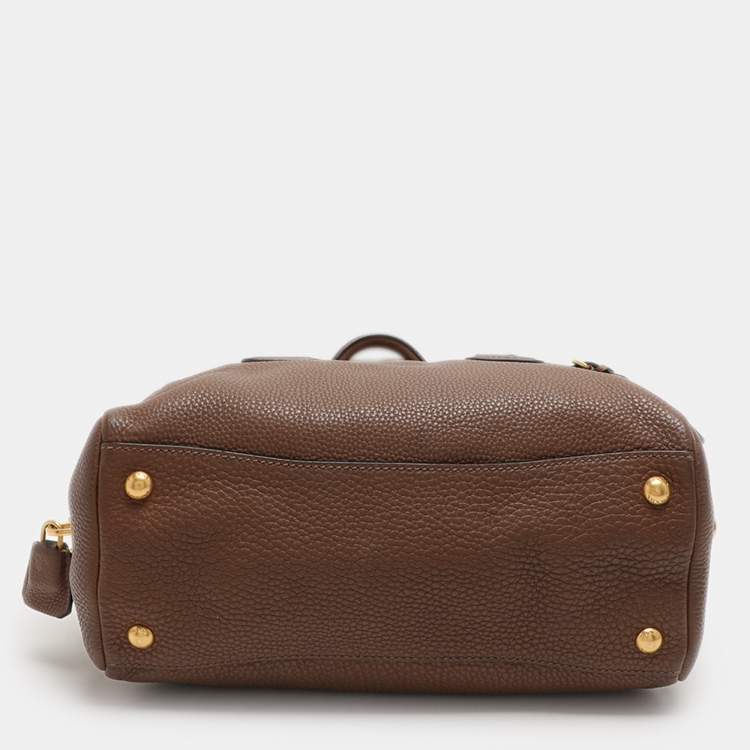 Pre Owned Prada Brown Pebbled Leather Bauletto Satchel