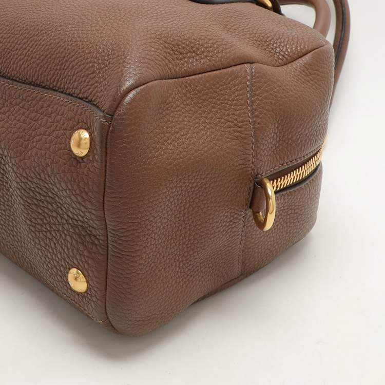 Pre Owned Prada Brown Pebbled Leather Bauletto Satchel