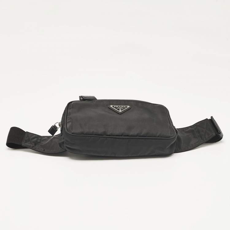 Pre Owned Prada Black Nylon Triangle Logo Front Pocket Belt Bag