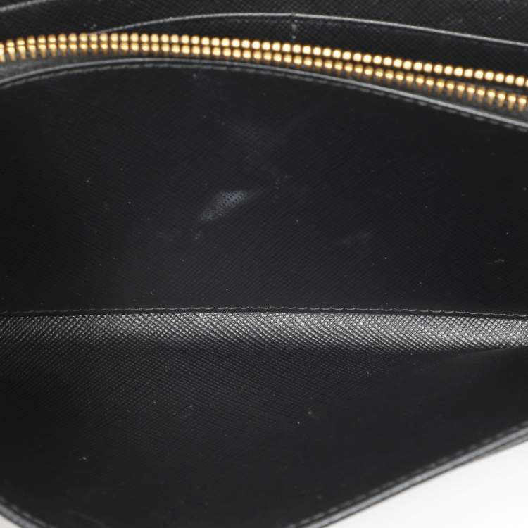 Pre Owned Prada Black Saffiano Lux Leather Oro Chain Wallet On chain