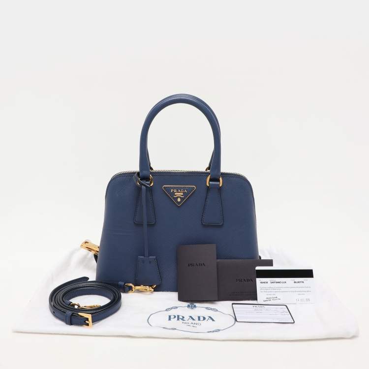Pre Owned Prada Blue Saffiano Lux Leather Small Promenade Crossbody Bag