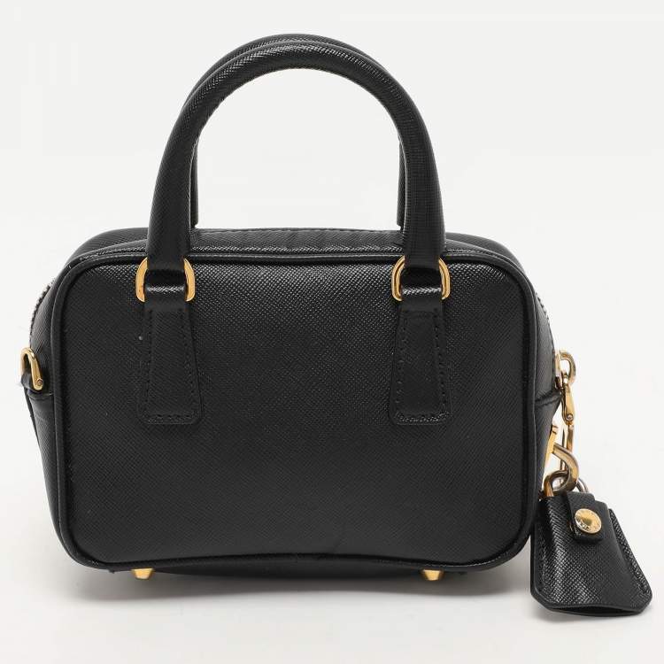 Pre Owned Prada Black Saffiano Lux Leather Mini Crossbody Bag