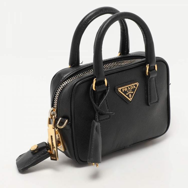 Pre Owned Prada Black Saffiano Lux Leather Mini Crossbody Bag